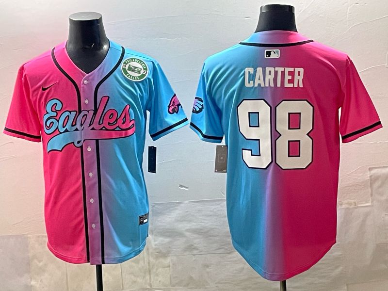 Men 2025 Philadelphia Eagles #98 Carter Blue pink Nike Limited NFL Jersey style 07